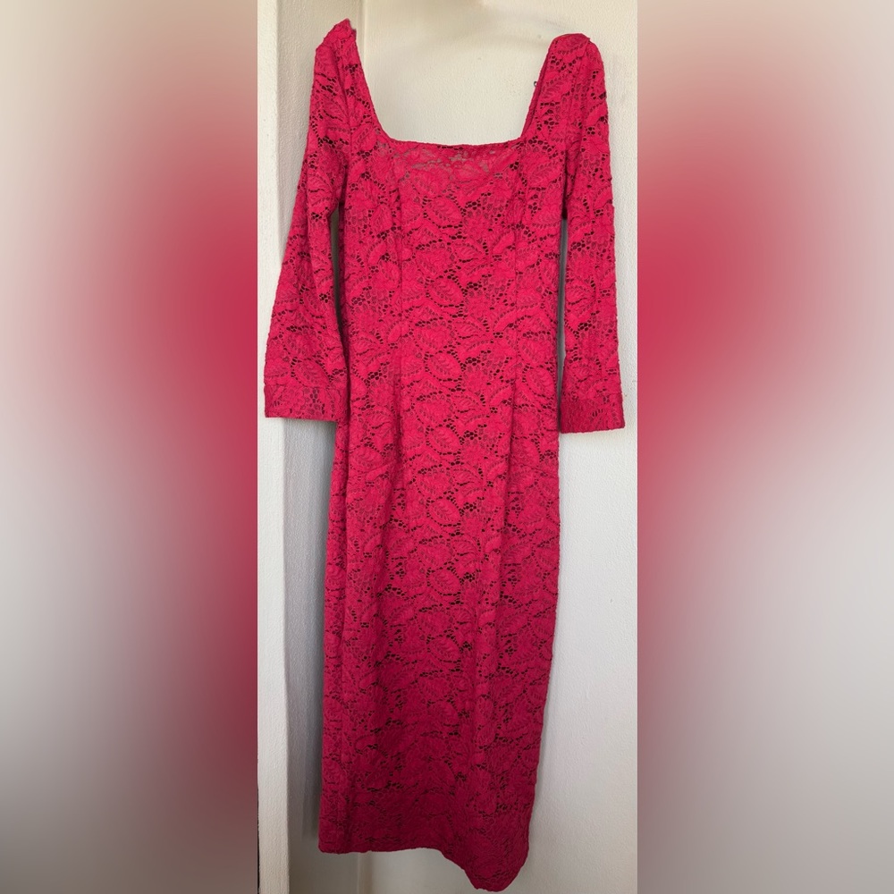 L’Wren Scott 3/4 Sleeve Midi Red Lace BodyCon Dress-EU 40/US 4 Kim Kardashian